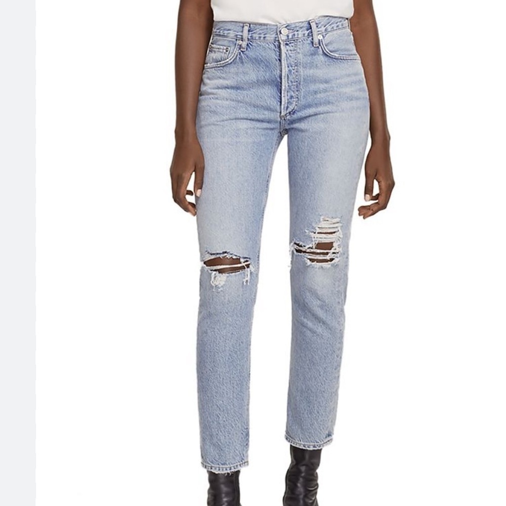 AGOLDE Jamie High-Rise Classic-Fit Button Fly Ankle Distressed Jeans Blue 25